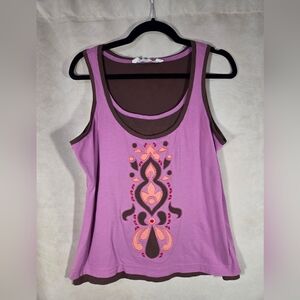 Athleta Women’s Layered Pink Tank Top with Embroidered Motif Size Large
